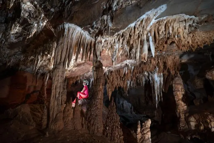 Pristine formations in Long Snake Cave